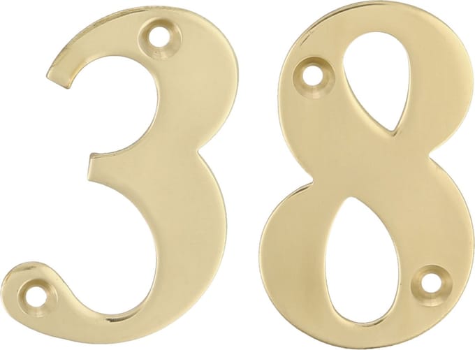 AMIG Huisnummer 38 - massief messing - 5cm - incl. bijpassende schroeven - gepolijst - goudkleur