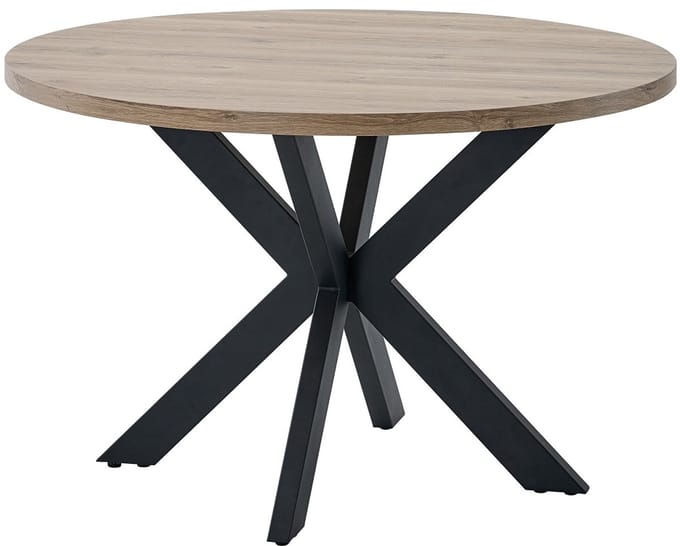 Belfurn Ronde eettafel Eduard 120 cm – Summer eik decor – Zwarte metalen spinpoot