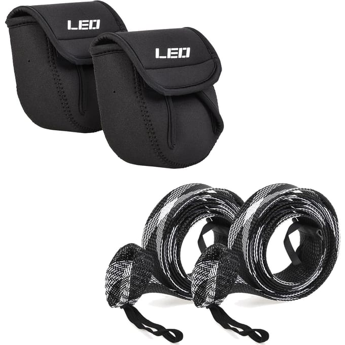 2 Sets Hengelhoezen en Baitcasting Reel Tassen Set Hengelhoes en Reel Etui Combo S black