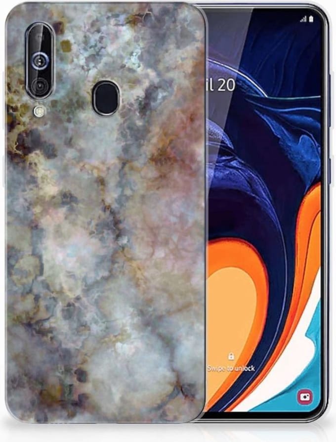 Samsung Galaxy A60 TPU Siliconen Hoesje Marmer Grijs