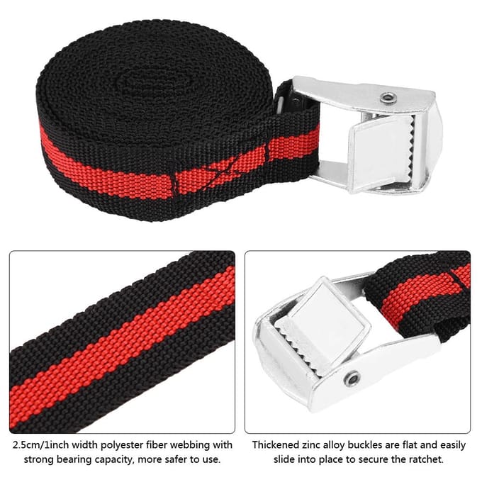 2 pièces 8 pieds Sangle d'arrimage de chargement pour voiture camion Sangle d'arrimage de bagages Sangle à cliquet Boucle 2.5cm*250cm(2Pcs) black