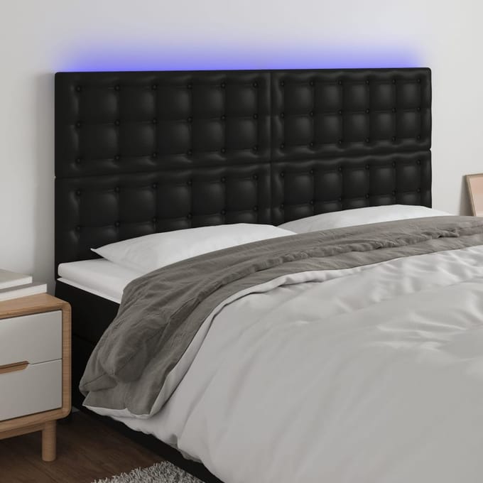 vidaXL - Hoofdbord - LED - 200x5x118/128 - cm - kunstleer - zwart