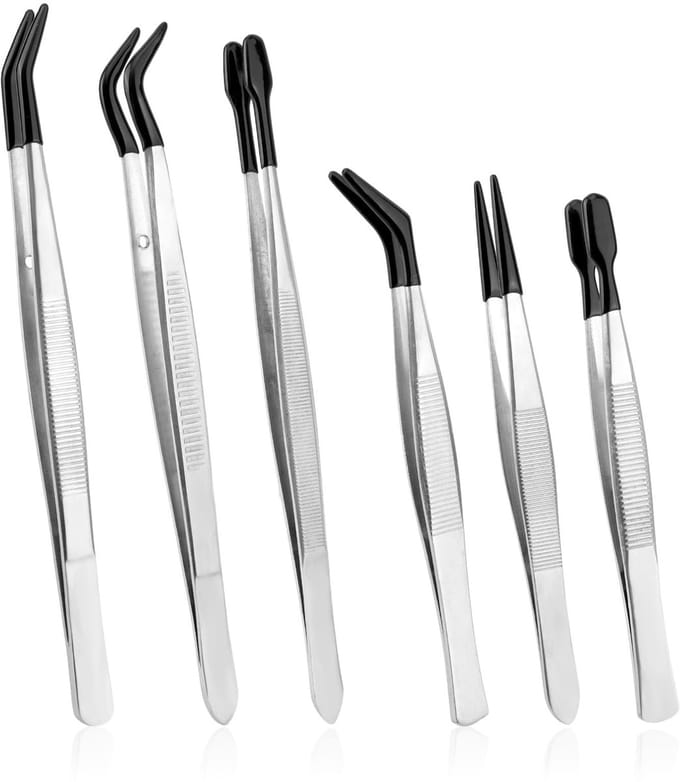 Dailygoods - Set van 6 Precisie Pincetten met Rubber Punt