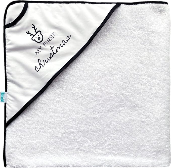 BINK Bedding Badcape "My First Christmas (rendier)" zwart wit