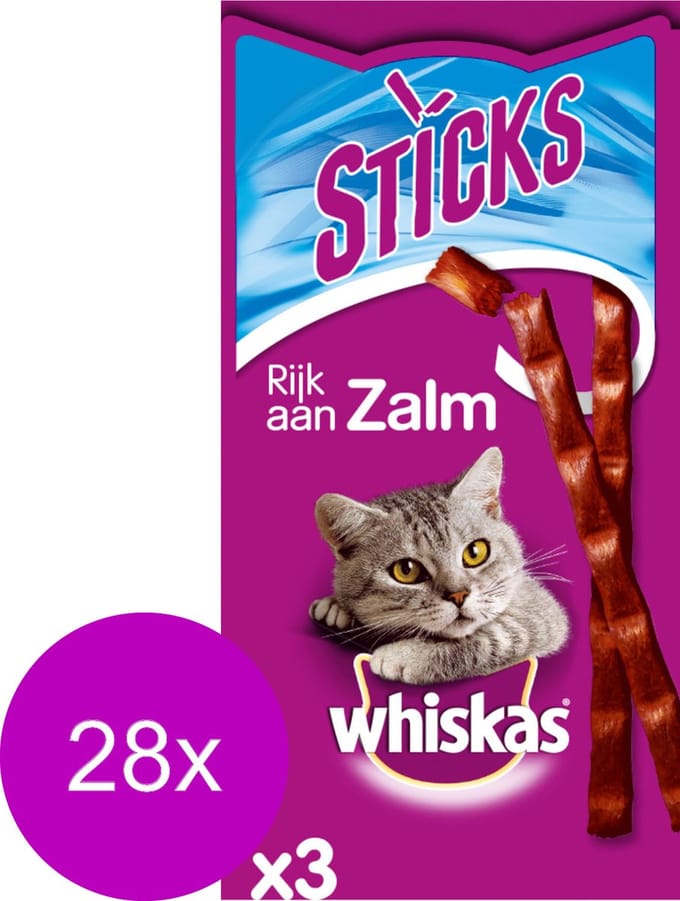 28x Whiskas Snack Sticks Zalm 18 gr