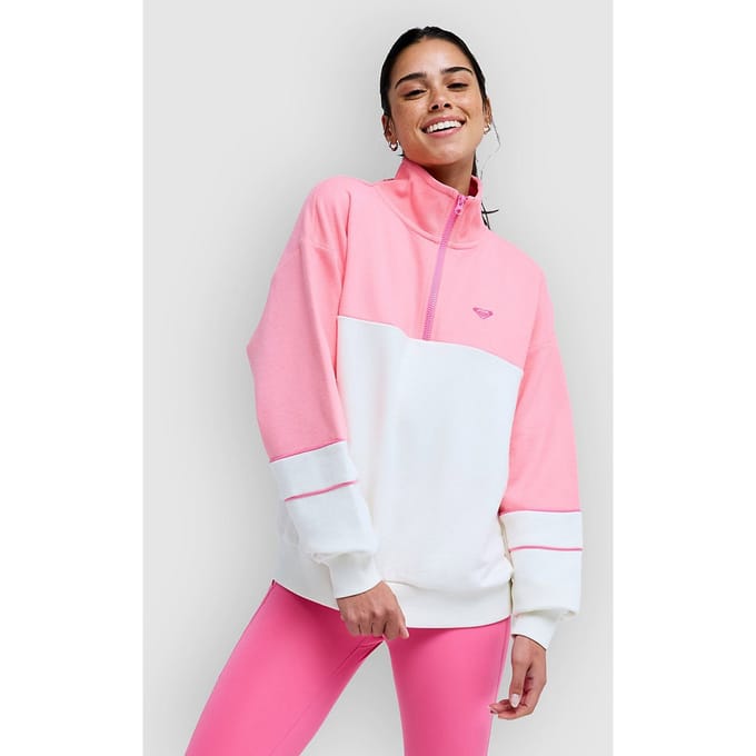 Roxy Ess Energy New Sweatshirt Met Halve Rits Roze L Vrouw