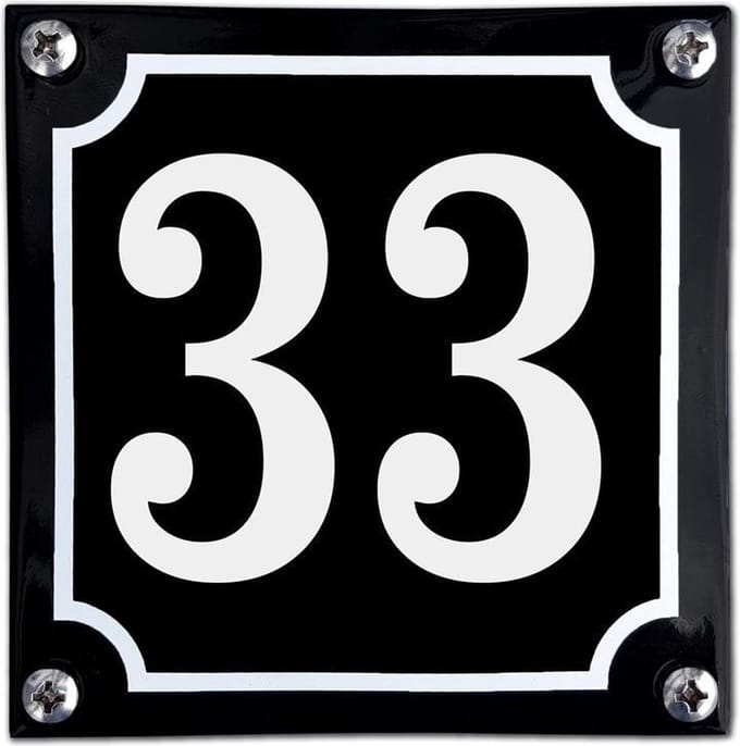 Zwart emaille huisnummer  - 33