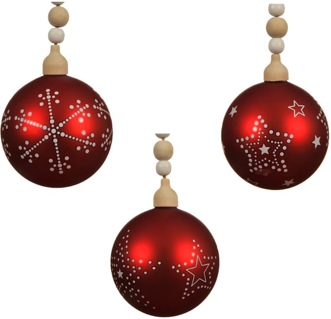 KAEMING B.V. - Rode kerstbal van glas 8 cm met motieven en parels