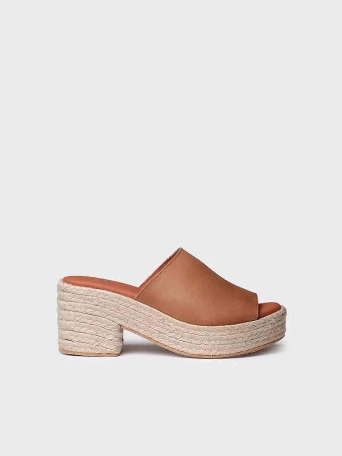 Leren espadrille zonder hiel met brede hak | ANDREA
