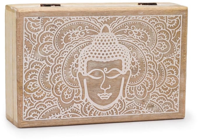 Houten doos - Vierkant - Whitewash - Buddha - Mangohout