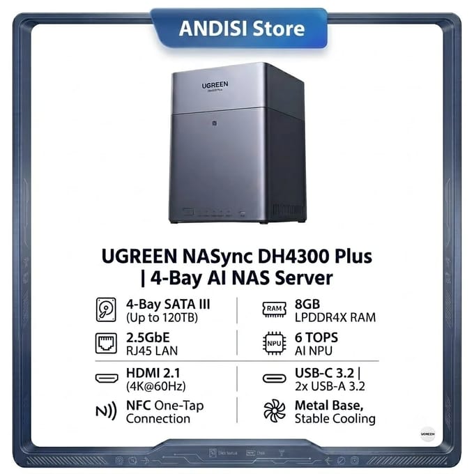 UGREEN NASync DH4300 Plus 4-bay NAS Private Cloud Opslagkast Rockchip 8-Core CPU 8GB RAM 2.5GbE LAN 4K HDMI 120TB Persoonlijke Cloud Server