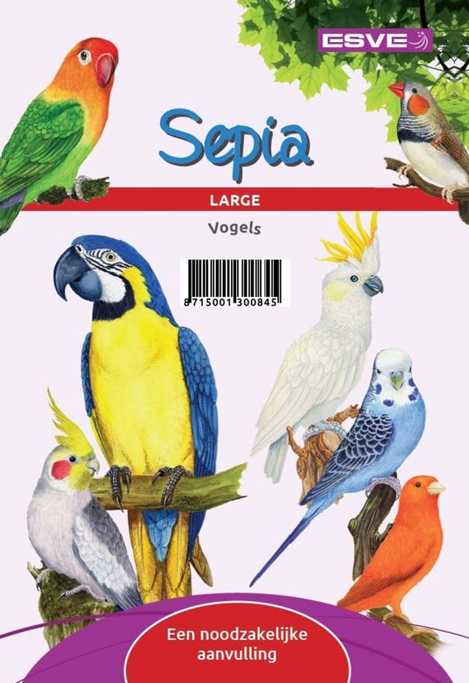 ESVE Sepiaschelp verpakt | natuurlijke calciumbron en snavelslijper | maat Small tot Extra Large Large