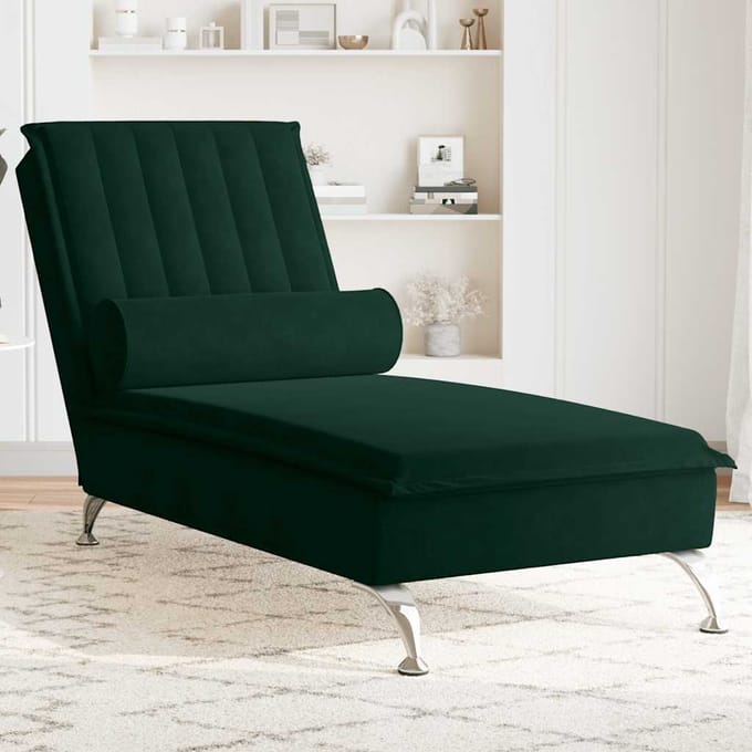vidaXL - Massage - chaise - longue - met - bolster - fluweel - donkergroen