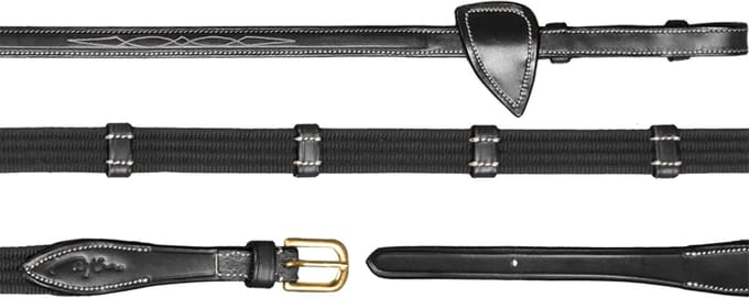 Dy'on - 5/8 Webband teugels met 9 leren passanten Zwart Pony