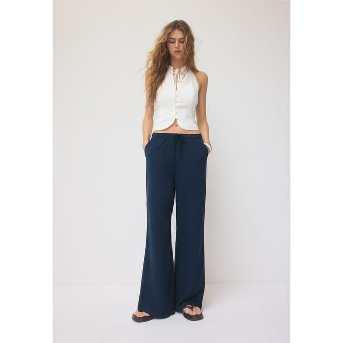 Stradivarius Rechte broek met linnenlook  Donkermarine S