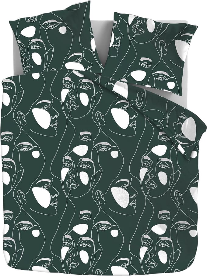 Zydante® Dekbedovertrek Printed 200x200/220 cm - Green Faces - met 2 Kussenslopen