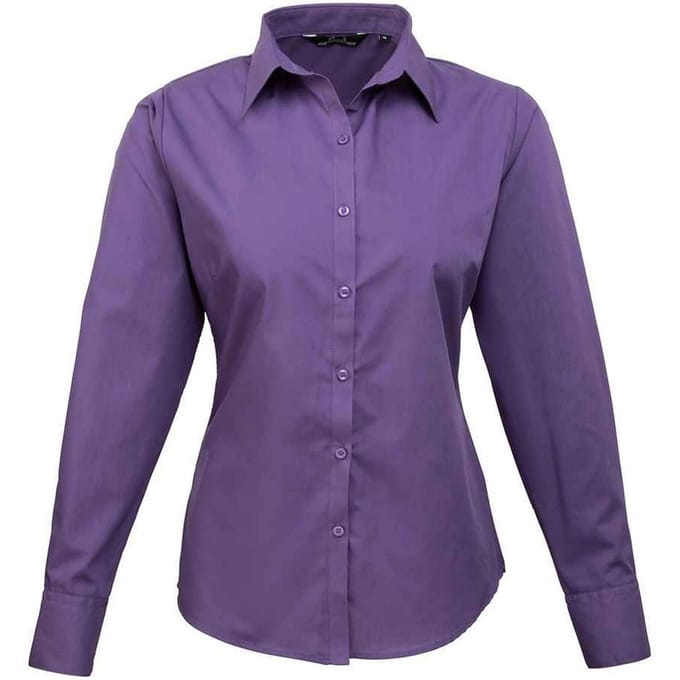 Premier Dames/Dames Popeline Blouse met Lange Mouwen (Paars)