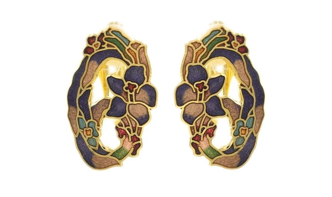 Behave - Oorclips dames - bloemmotief - paars - 3 cm - art deco ovaal