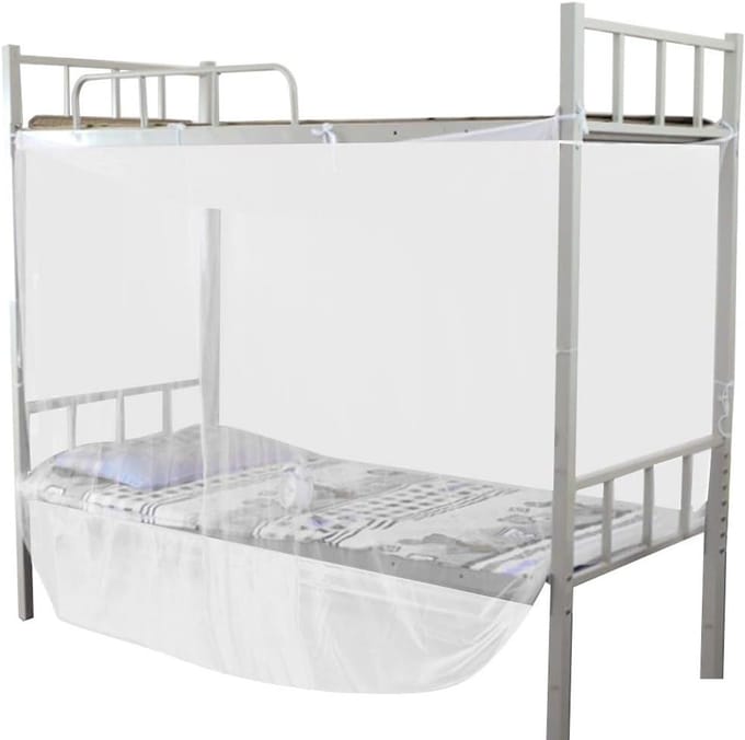 Bunkbedgordijn met 4 Hoekpalen, Ademend Muggennet voor Tweepersoonsbed, Wit (95x195x150cm)