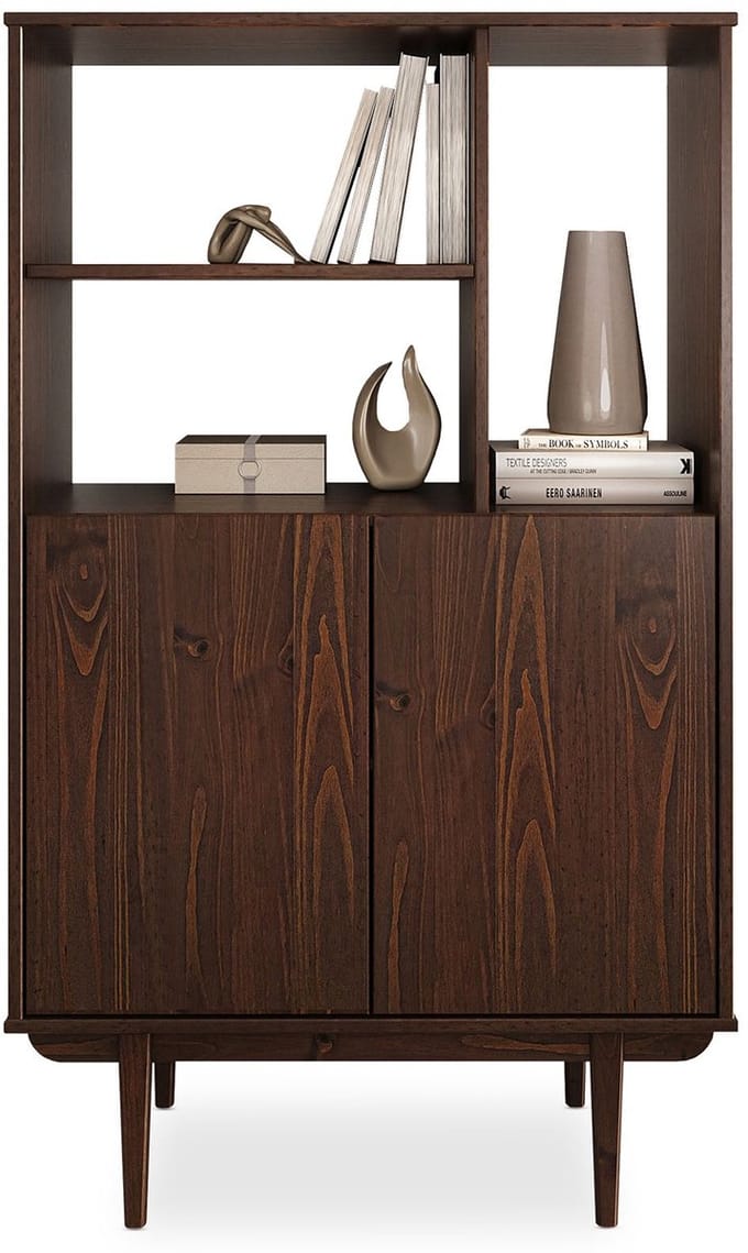 Highboard SIMONA van massief hout met open plank – afwerking in notenhout