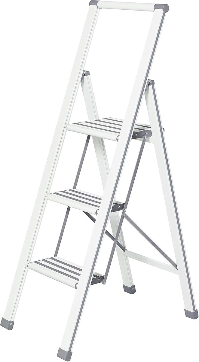 Famanu – Aluminium trapladder met 3 treden antislip lichtgewicht wit