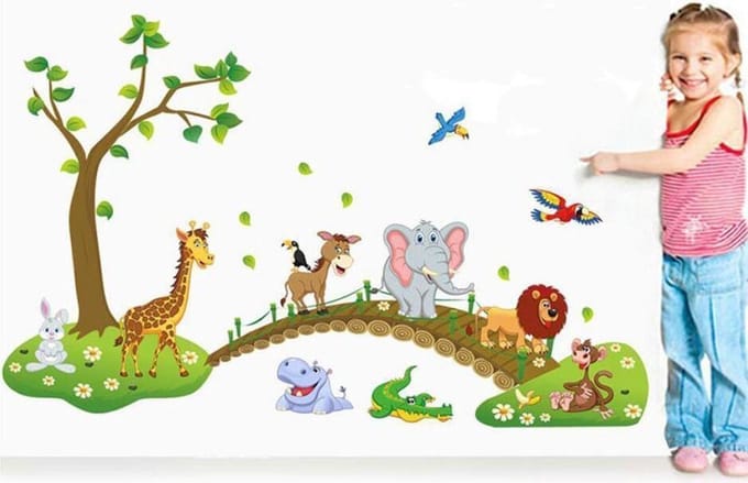 Muursticker kinderkamer met brug en dieren