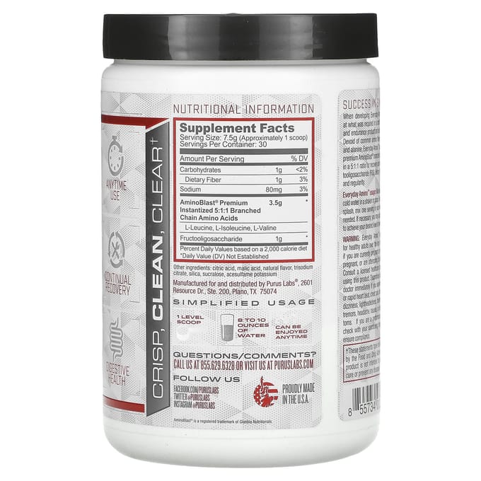Purus Labs, Everyday Amino, Cerise Mûre Naturel, 7,9 oz (225g)