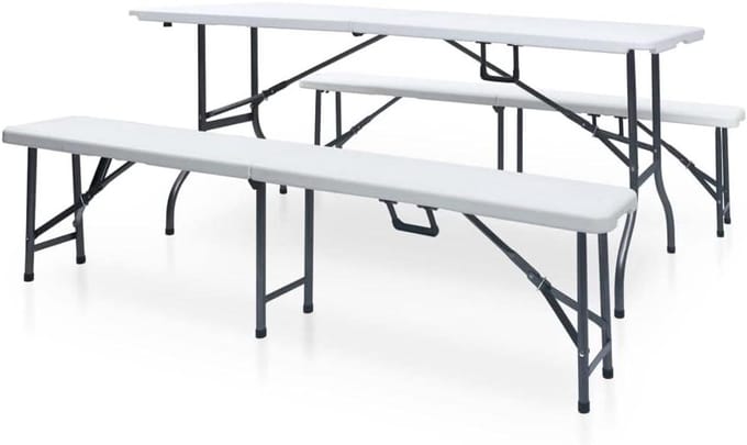 Inklapbare tuintafel - Picknickset buiten - Outdoor evenementen - Stabiel stalen frame - 180 cm lengte - Wit