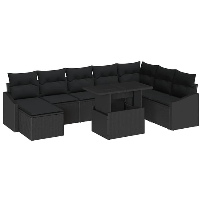 vidaXL - Bankstel - 9 - st - Zwart - poly - rattan