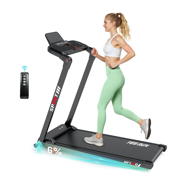 YEE RUN Opvouwbare loopband 3.0HP, 5 standen, 12 programma's, 150 kg draagvermogen, 6% hellingshoek, LED-scherm, geluiddemper zwart