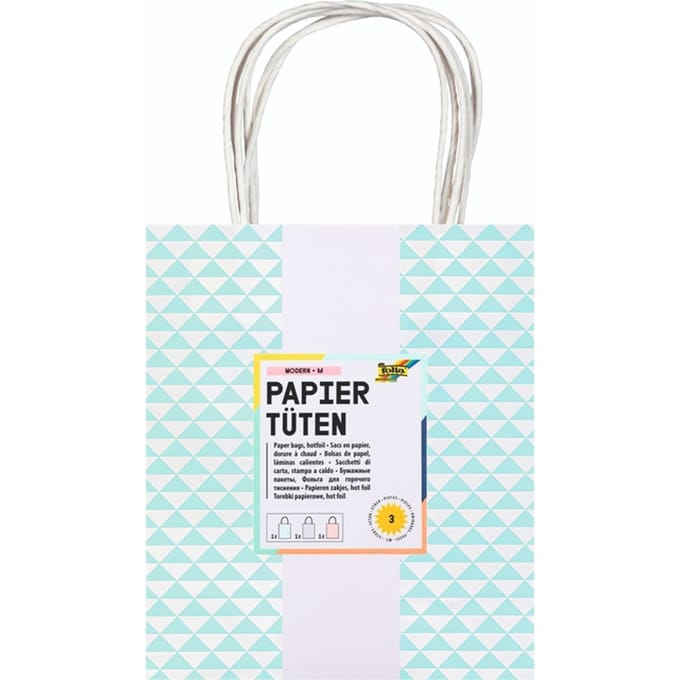 Tas met handvat Folia kraftpapier 115gr 18x21x8cm wit set à 3 dessins