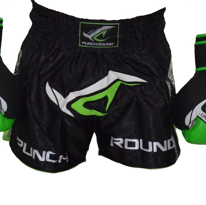 Punch Round NoFear Kickboks Shorts Zwart Neo Groen - S