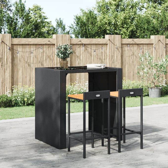 vidaXL - Barkrukken - 2 - st - poly - rattan - en - massief - acaciahout - zwart
