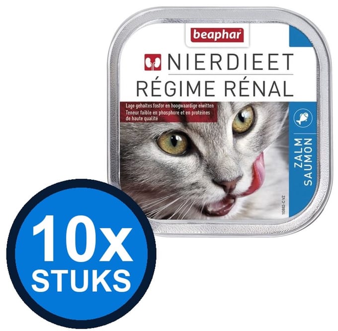 10x Beaphar - nierdieet kat zalm 100gr - Kattenvoer Natvoer - 100 g