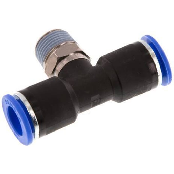 12mm x R3/8'' inline T-stuk Messing/PA 66 Insteekfitting Buitendraad Draaibaar NBR