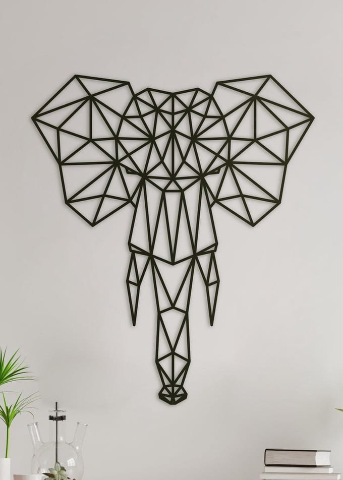 Wanddecoratie Polygon | Olifant - M (34x40cm)