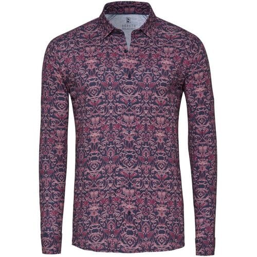 Desoto Overhemd Casual Kent Luxury Drawn Pattern Navy-Rood / male