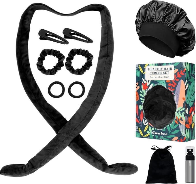Hitteloze Haarkruller Set met Satijnen Slaapmuts voor Zachte Krullen Nachts