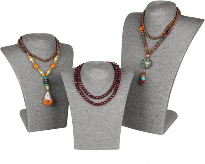Sieraden Display - Hanger Buste - Sieraden Presenteren - Duurzaam PVC Touw - 3 Stuks Set - Grijs