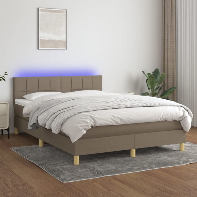 vidaXL - Boxspring - met - matras - en - LED - stof - taupe - 140x190 - cm