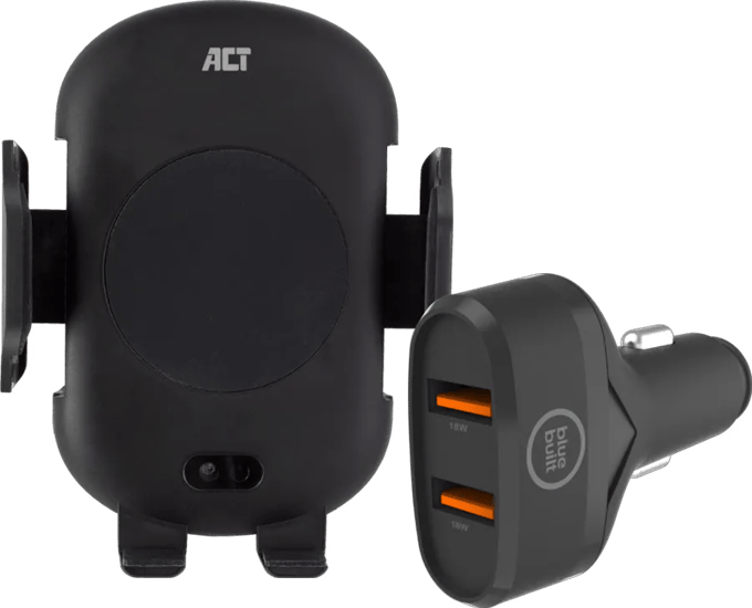ACT Telefoonhouder Auto Luchtrooster/Dashboard met Draadloos Opladen + Oplader 18W