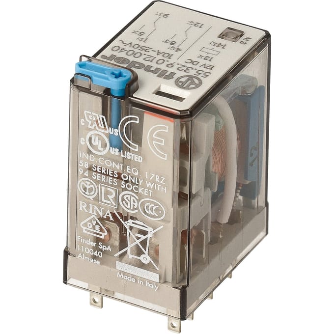 Finder 55.32 Industrieel Relais 2CO 10A 12VDC Met Testtoets - 55.32.9.012.0040