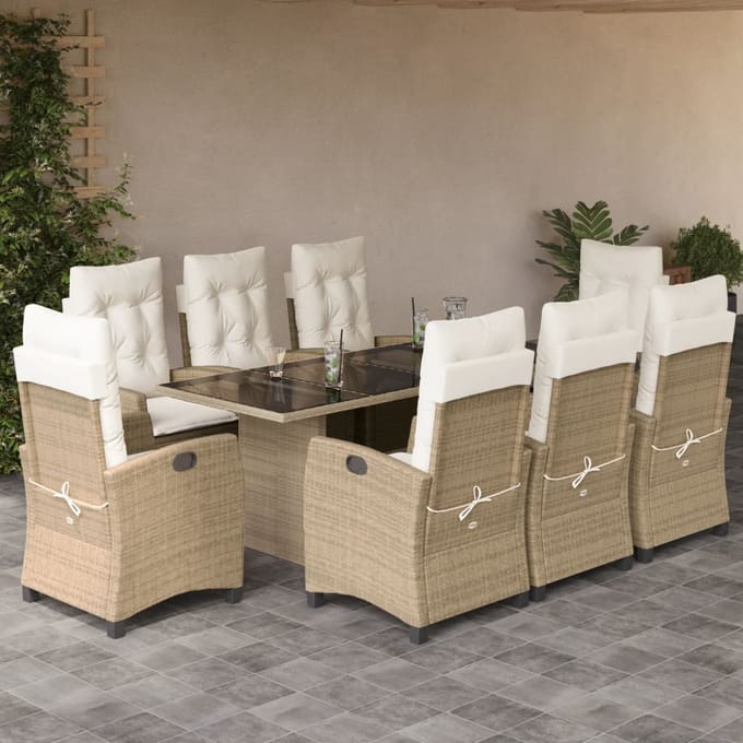 vidaXL - 9-delige - Tuinset - met - kussens - poly - rattan - beige