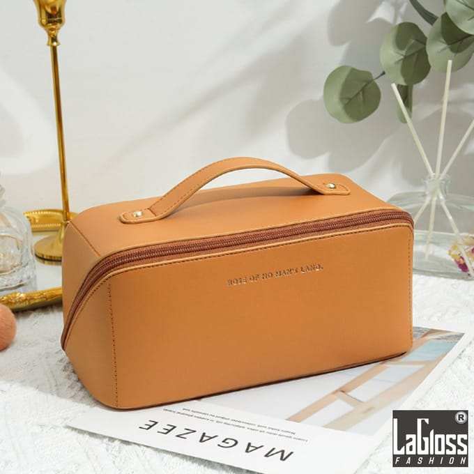 LaGloss® Make-Up Reistas Cognac Bruin - Compacte Cosmetica Organizer - 23x12x13cm