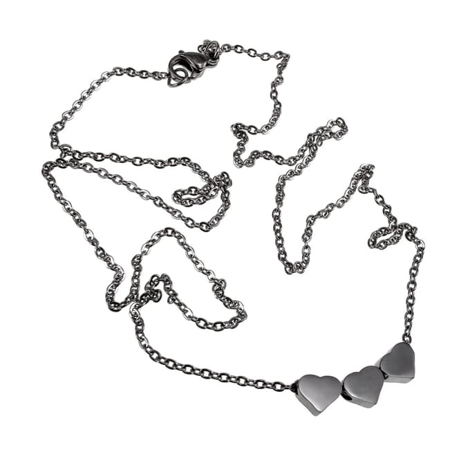 Fijne Kabelketting met Drie Hartjes, Ketting Dames, Roestvrij Staal - Lengte 50cm