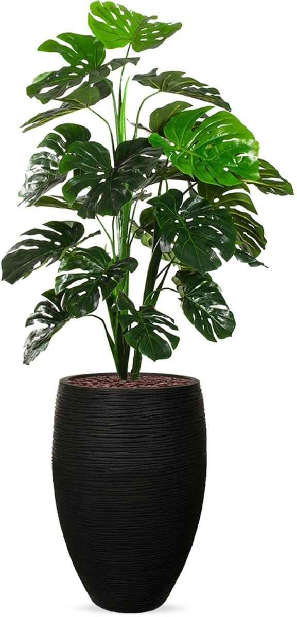 Kunstplant Monstera in Vaas elegant Deluxe rib zwart H160 cm