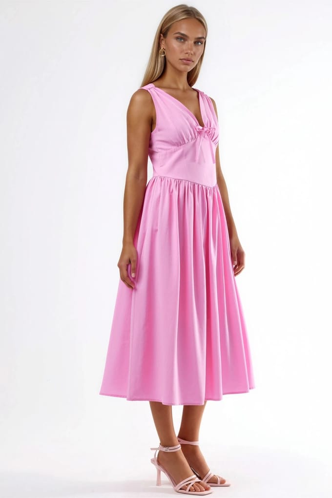 V-hals Midi Jurk met Strik Detail