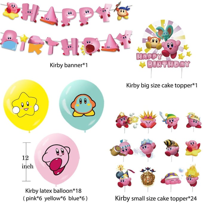 Kirby Thema Verjaardagsfeest Decoraties Cartoon Huishoudelijke Artikelen Hangende Vlaggen Ballonnen Set