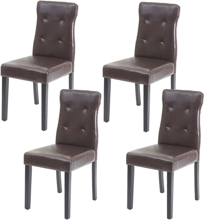 Set van 4 eetkamerstoelen MCW-E58, stoel eetkamerstoelen, MVG-gecertificeerd ~ kunstleer bruin, donkere poten