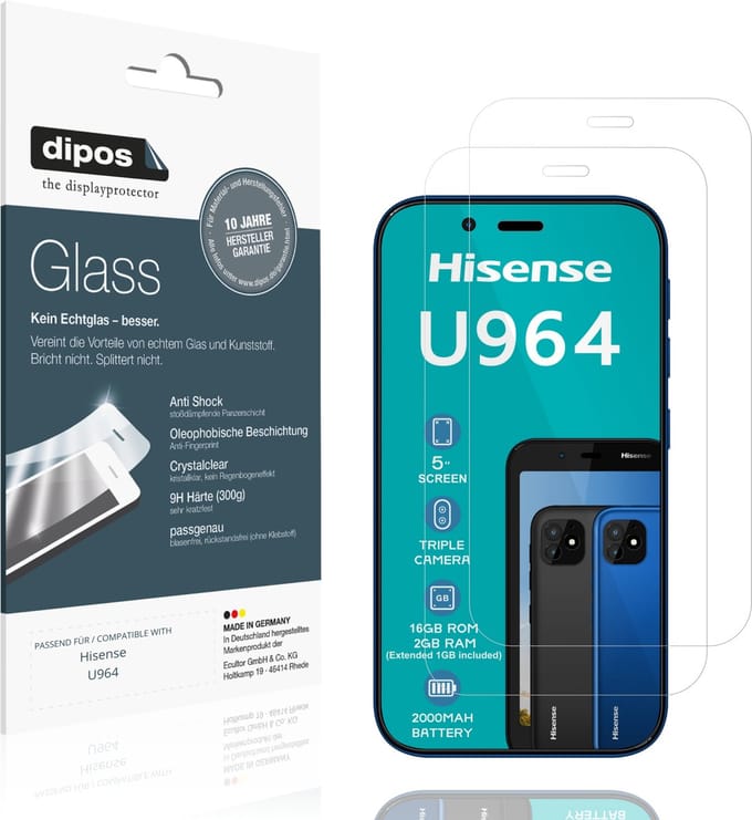 dipos – 2x Pantserfolie geschikt voor Hisense U964 | 9H Screenprotector